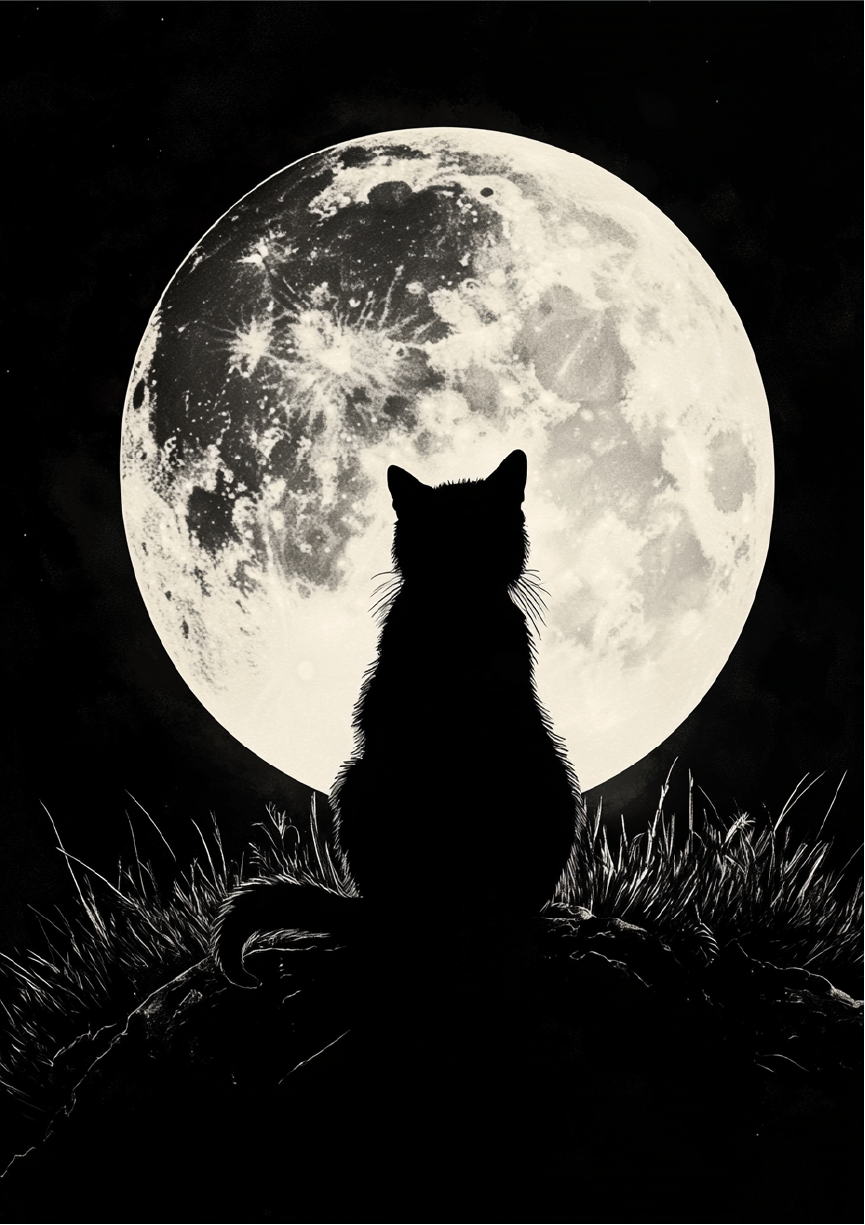 Moonlit Cat Silhouette - Black Cat Print