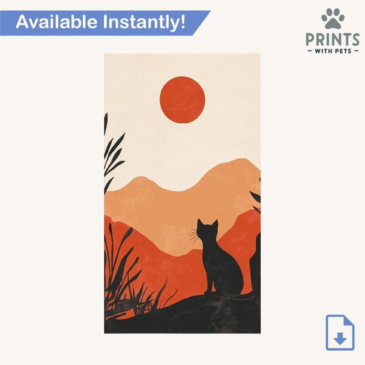 Minimalist Sunset Cat Silhouette - Black Cat Wallpaper