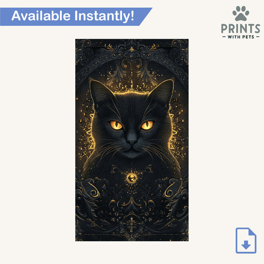 Black Cat with Gold Accents - Cat Wallpaper