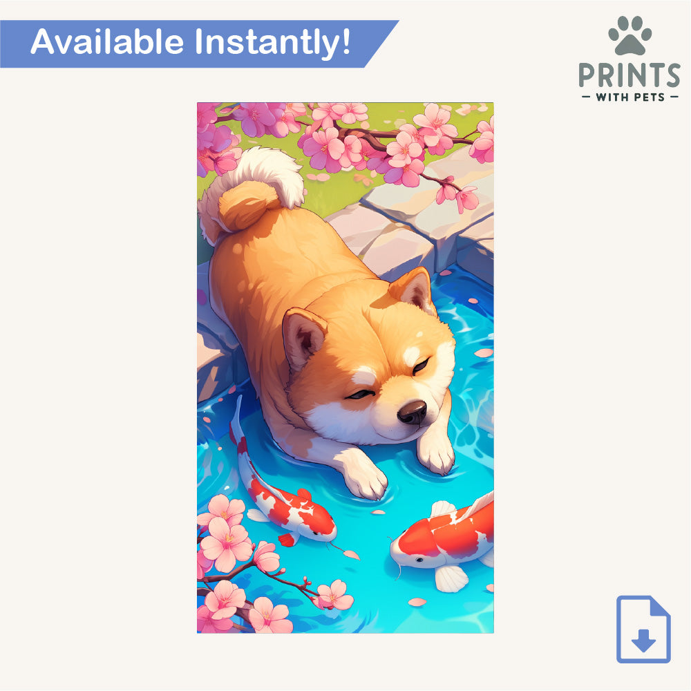 Shiba Inu Relaxing by a Koi Pond - Shiba Inu Wallpaper