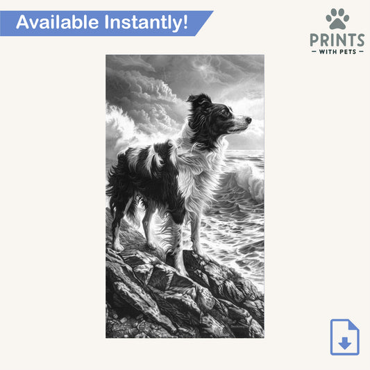 Black and White Border Collie at the Edge of the Sea - Border Collie Wallpaper