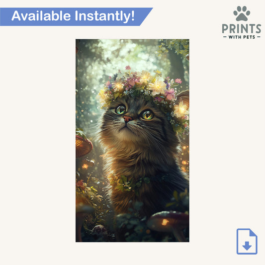 Forest Cat with Floral Crown - Cat Wallpaper