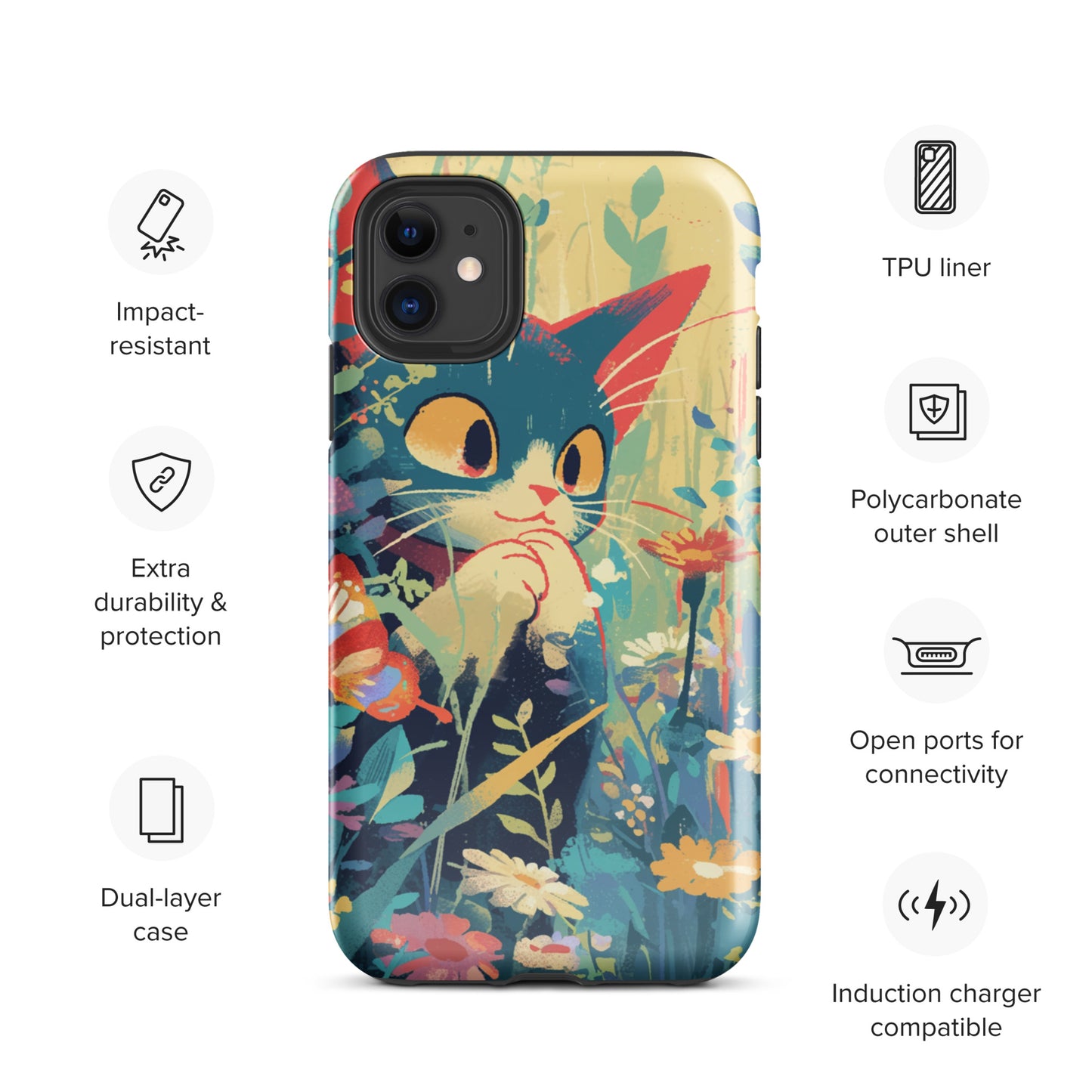 Anime Playful Cat in a Colorful Flower Meadow - Cat iPhone case