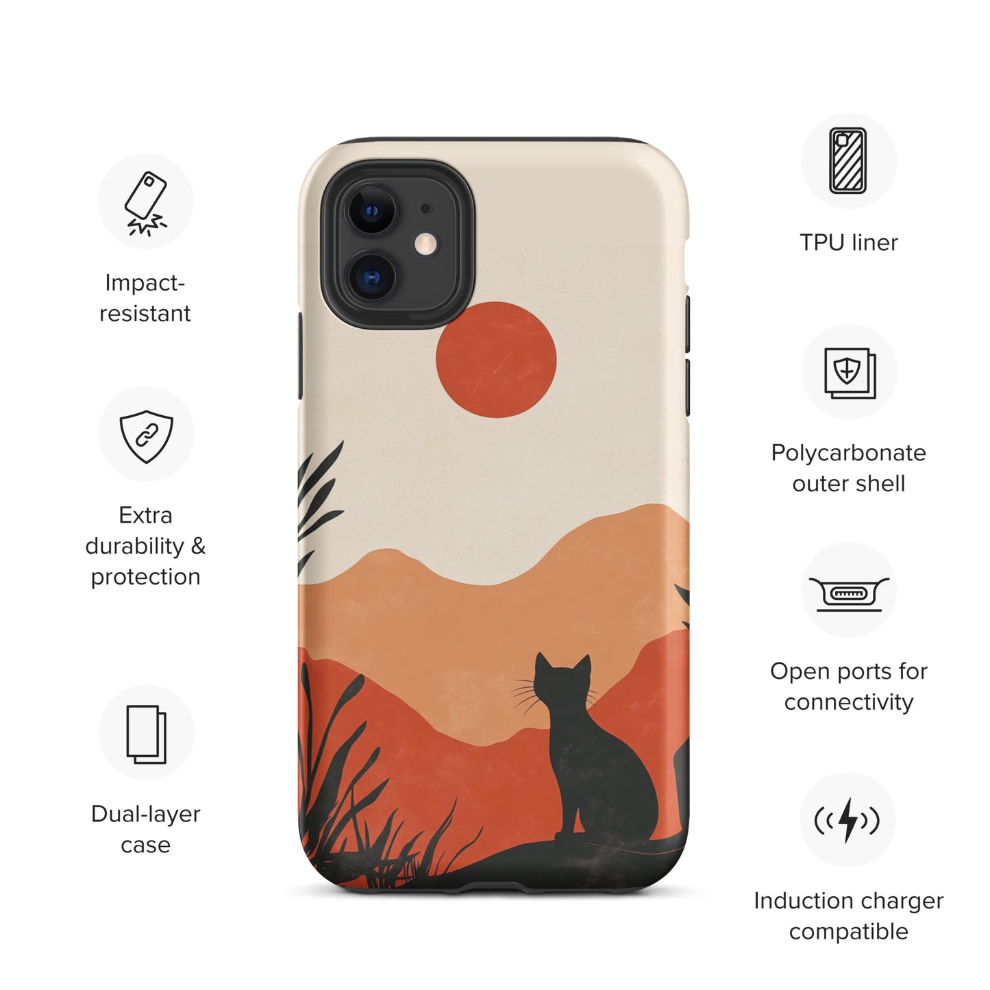 Minimalist Sunset Cat Silhouette - Black Cat iPhone case